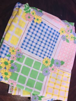 Vtg Mod 60’s / 70’s Flower Power Flat Sheet King Size with Daisy’s in Pink, Blue, Yellow, Green & White - A Little More Faded HOLD LISTING FOR NOMA