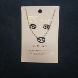 Cancer Zodiac Sign Necklace And Earrings 