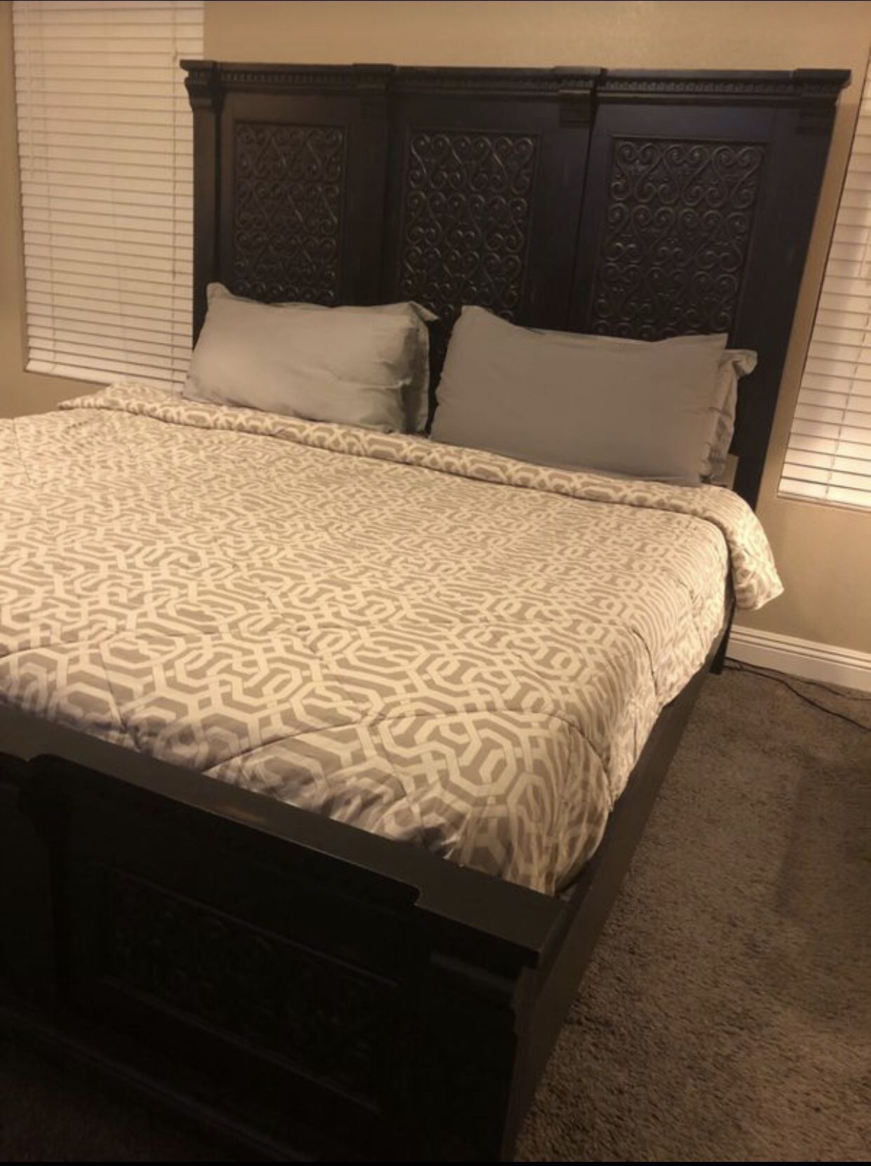 King Size Headboard & Frame Set with 9-Drawer Dresser. Amazing condition—$500 OBO—send your best reasonable offer and let’s discuss!