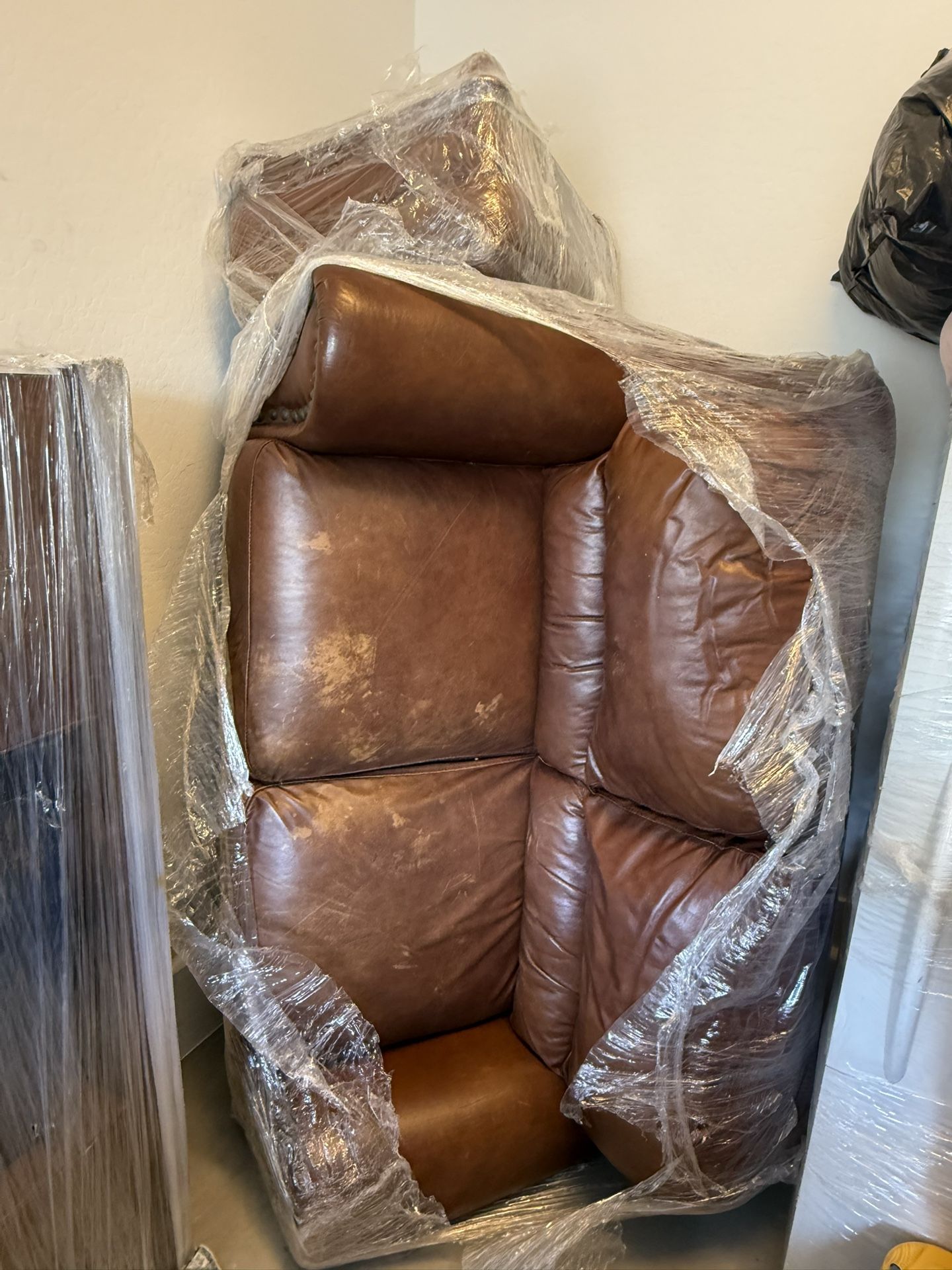 Brown Leather Loveseat With Footstool