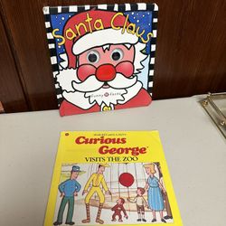 2 Kids Books Funny Faces Santa Claus and Curious George Visits the Zoo 