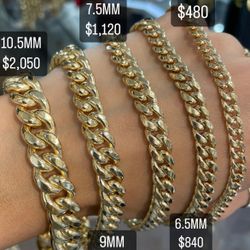 14k Gold Cuban Link Bracelets $480