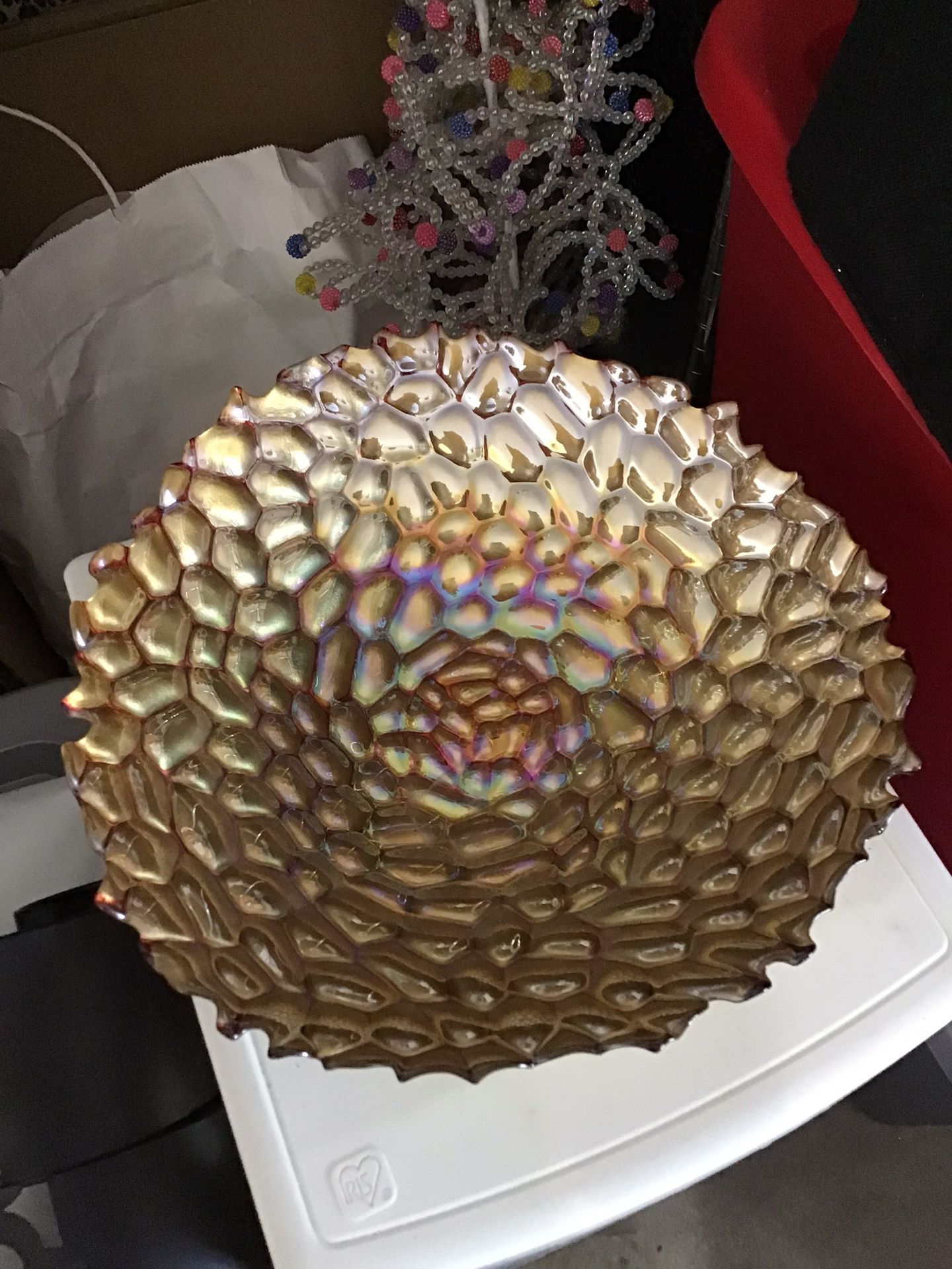Gold Glass Decorative Bowl.   13x13 