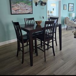 Solid Wood High Top Dining Room Table and 4 Chairs