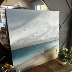 Original Art Oil On Canvas 36” X 36” Beach Water Decor Painting