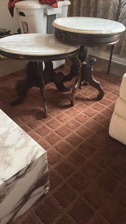 Two Tables Cherry Wood Bottoms Marble Tops