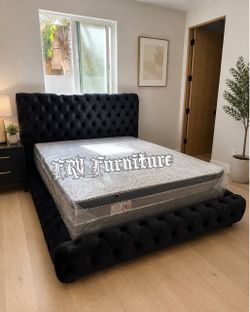 New queen bed frame with mattress