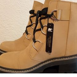 Sorel women's Joan Now Lace Boot Caribou Buff Black SIZE 11