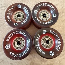 Kryptonics Skateboard Longboard 1965 Trucks & Wheels Red 60MM  Two of the wheels appear to be faded, there is some rusting. Please see all pictures fo