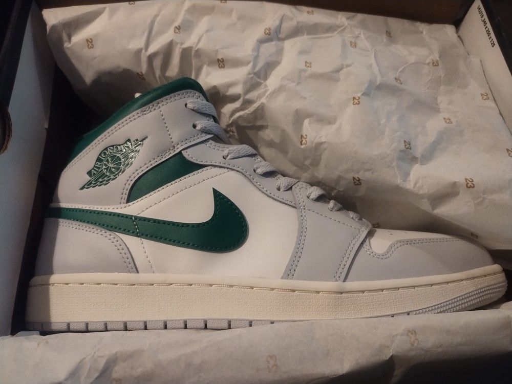 Air Jordan 1 Mid Summit White/Grey Pine Green Men Size 12