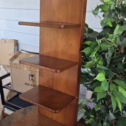 Solid Wood Narrow Bookshelf Ladder Bookshelf 5 Shelf Bookcase, Mid Century Modern Bookcase with Freestanding Display Shelves (Already Assembled)