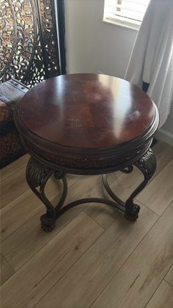 Circular wooden table