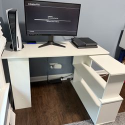 L Shaped Adjustable White Desk