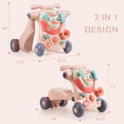 Infans 2-in-1 Baby Sit-to-Stand Walker Kids Activity Center Toddler Walking Toy Pink