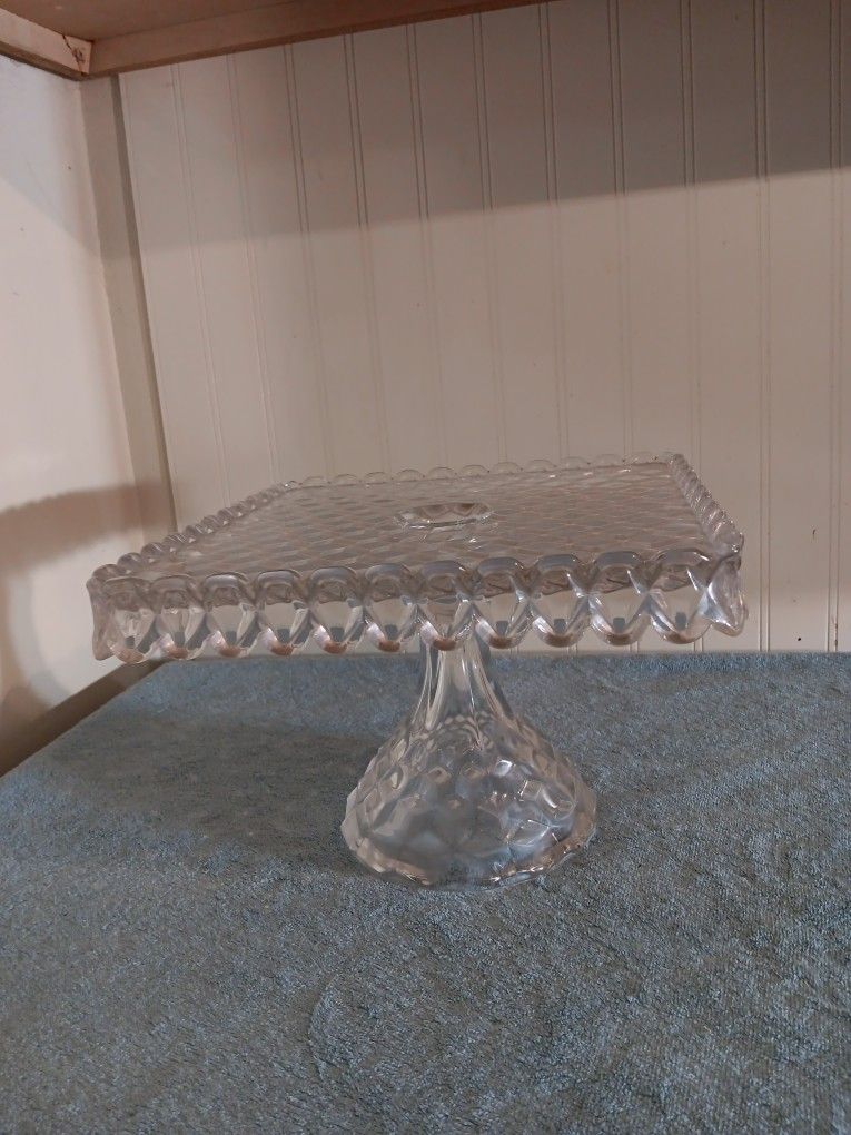 1940's Vintage Fostoria American Clear Square Cake Stand Wedding