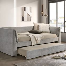 Daybed Twin W Trundle Slate Grey Fabric, New Especial Price