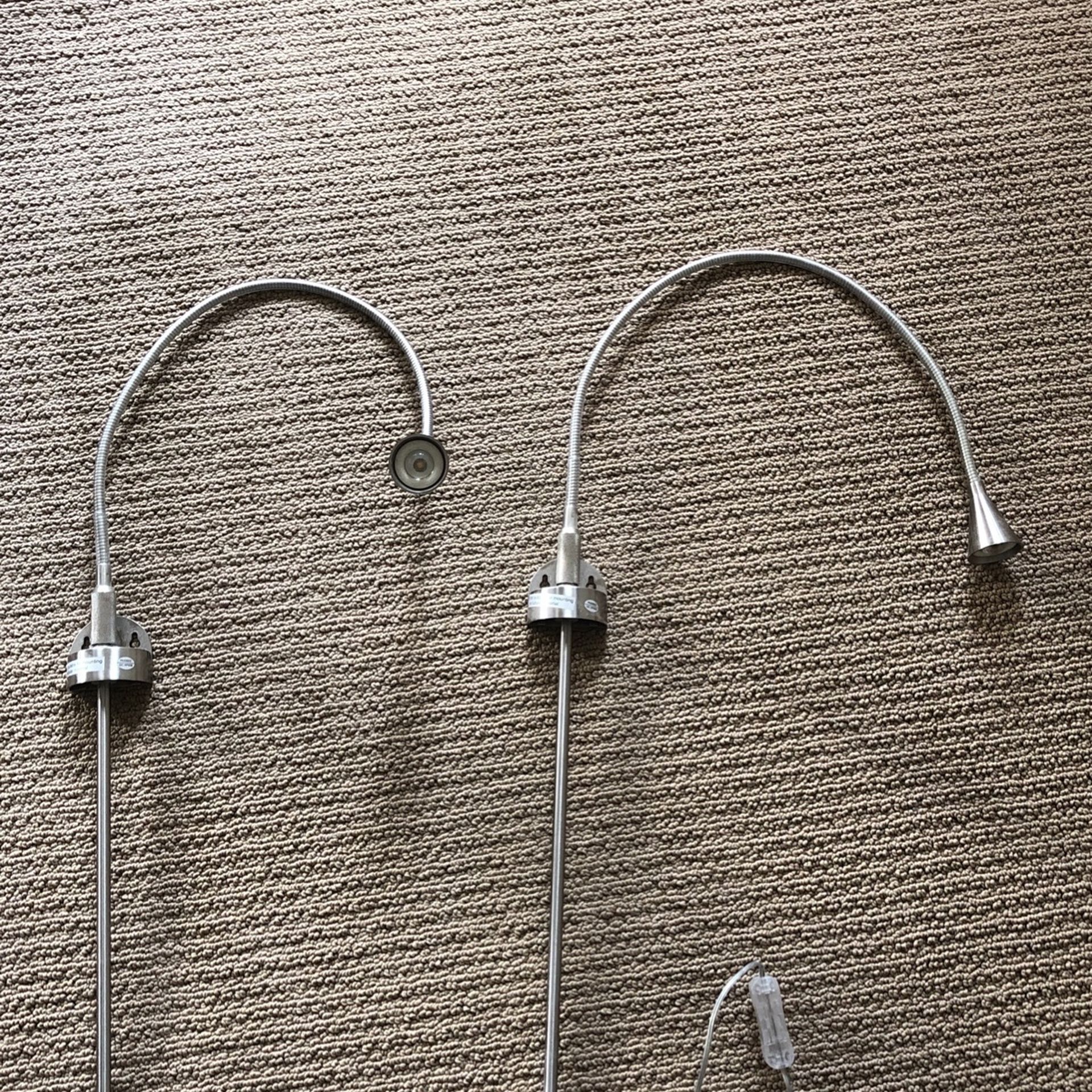 Adjustable brush nickel bed or wall mounted reading lamps