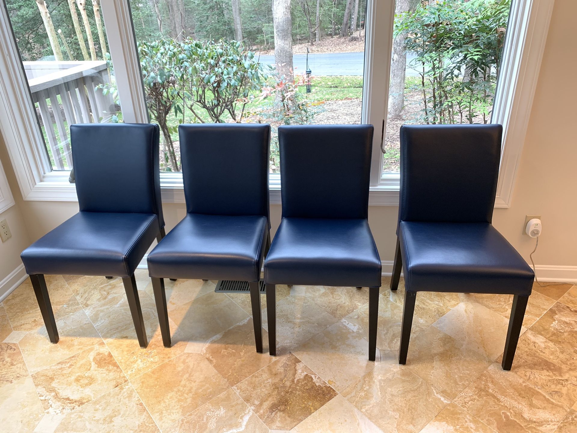 Crate & Barrel Lowe Navy Leather Dining Chairs - SET OF 4