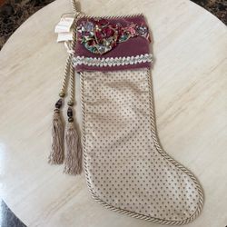 Vintage Joi Ellis Victorian Christmas Stocking Large Velvet Tassel Bell 23”