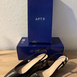 Apt 9 Keerah Black Size 8.5 Heels Patent Leather Strappy Pointed Toe 2.5" Kohls