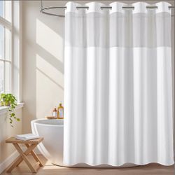 White No Hooks Shower Curtains 