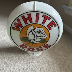Retro White Rose Gasoline Gas Pump Globe