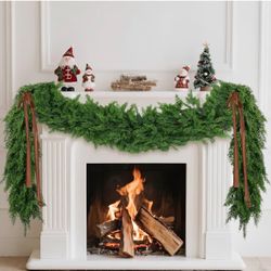 6Ft Cedar Pine Garland for Mantle Christmas Decorations, 1 Set Light Green Christmas Garland, Realistic Xmas Artificial Greenery for Table, Winter Pin