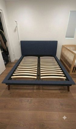 DHP Queen Size Mid Century  Upholstered Platform Bed Frame.
