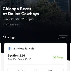 Many Great Chicago Bears @ Dallas Cowboys Tickets & Parking
