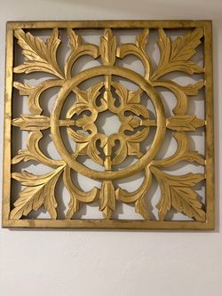 Set of 2 Large Gold Carved Wall Panels – 30” x 30”