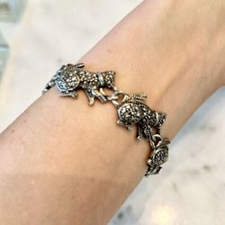 Vintage Marcasite Cat Link Bracelet – 7.5” Rare Design
