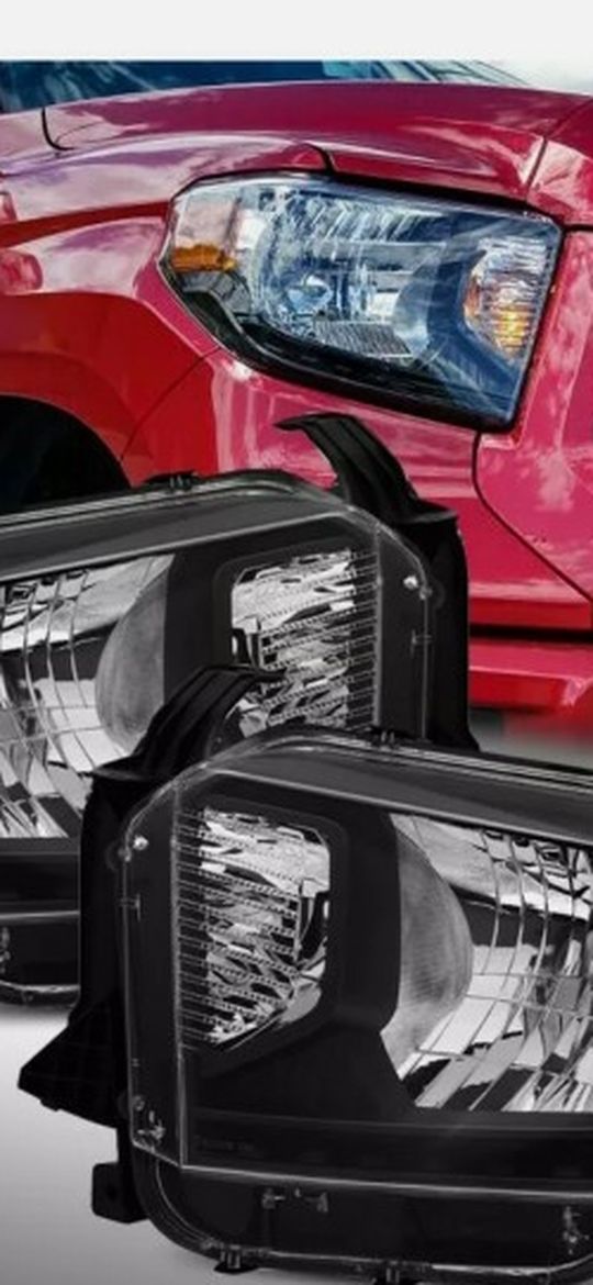 14-17 Toyota Tundra Stock Style Black Crystal Headlights Assembly Set Pair