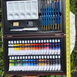 Master’s Touch Artist Oil Paint Set w Wood Art Supply Carrying Storage Case Sketchbox w/ Palette