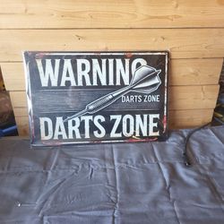 Warning Darts Zone Metal Sign 8"x12"