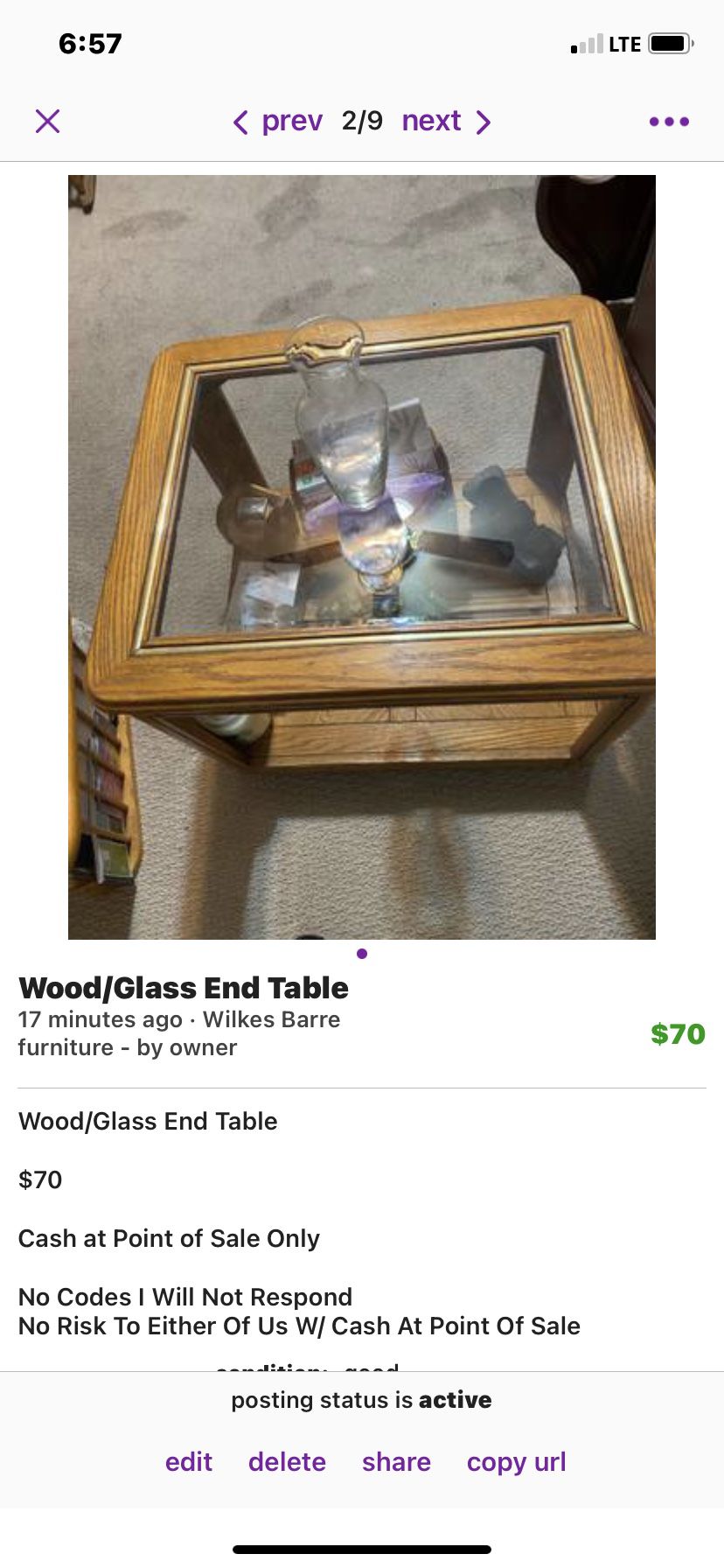 End table Wood/Glass