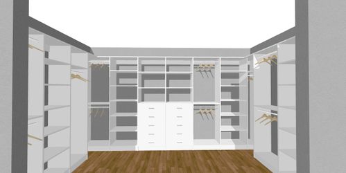 Master Walk-In White Closet with Flat Drawer Fronts. Everything is adjustable. 