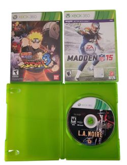 (Lot Of 3) XBOX 360 Games L.A. Noire Disc 1/Naruto Ninja Storm 3/ Madden 15 NFL. The product is a lot of three Xbox 360 games including L.A. Noire (Mi