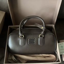 Miu Miu Gray Leather Top Handle Bag With Box