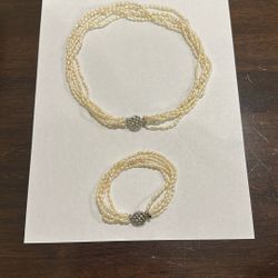 Freshwater Pearl Necklace And Bracelet Set