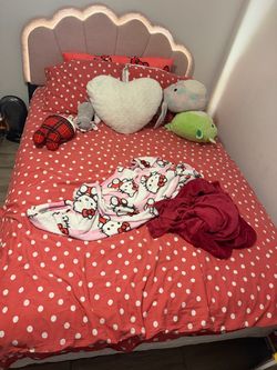 Pink Upholstered Bed Frame with LED Headboard