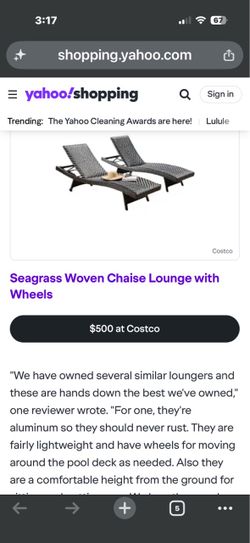 Costco Seagrass Woven Chaise Lounge with Wheels