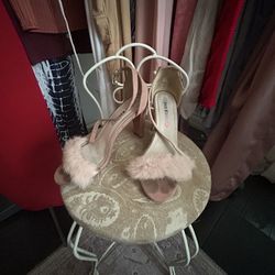 Pink Fur Block Heels Sz:11