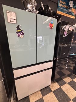 Samsung Bespoke 4-Door French Refrigerator in w/ Blue & White Glass- Counter Depth