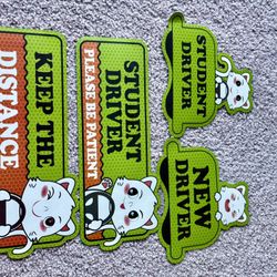 4Pcs Student Driver Car Magnet,Cute Cartoon New Driver Magnet for Car Highly Reflective Magnetic, Please Be Patient Bumper Sticker, Creative Patterns 