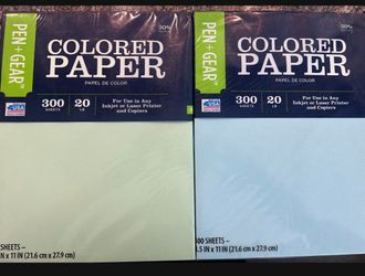 2 Reams Of Colored Printer Paper-300 Sheets Each-green & blue Pastel New
