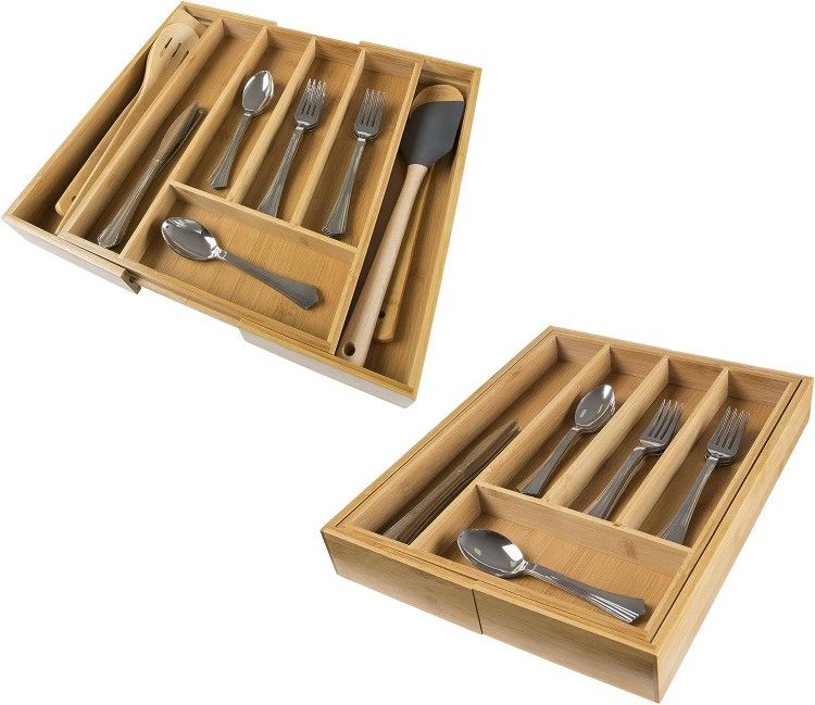 Bamboo Expandable Utensil Drawer Organizer – Flatware, Utensil, Cutlery Kitchen Divider by Lavish Home (Also for Desk and Office)