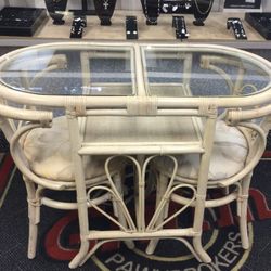 Vintage 1950’s Bamboo Rattan Honeymoon Table & Chairs 