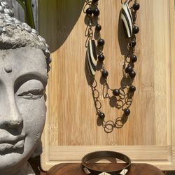 One Of A Kind Zebra Printed Beaded Necklace 