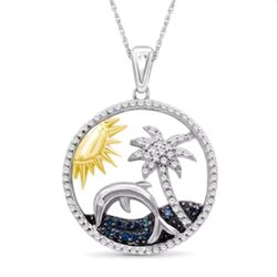 1/3 CT. T.W. Blue and White Diamond Frame Beach Day Pendant and necklace