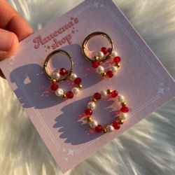 Ruby Hoop Earrings+Ring 